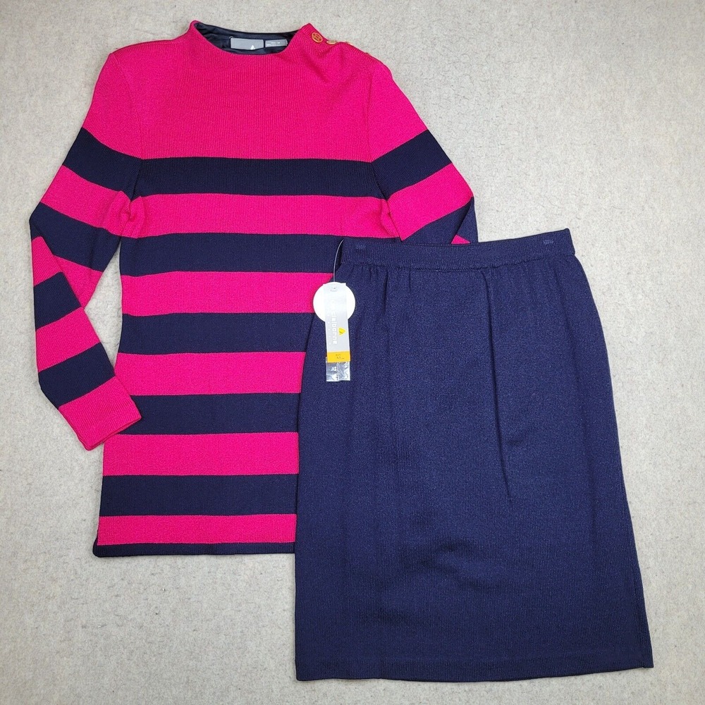 NWT Liz Claiborne Womens Medium Blue Pink Striped Sweater‎ Skirt Set